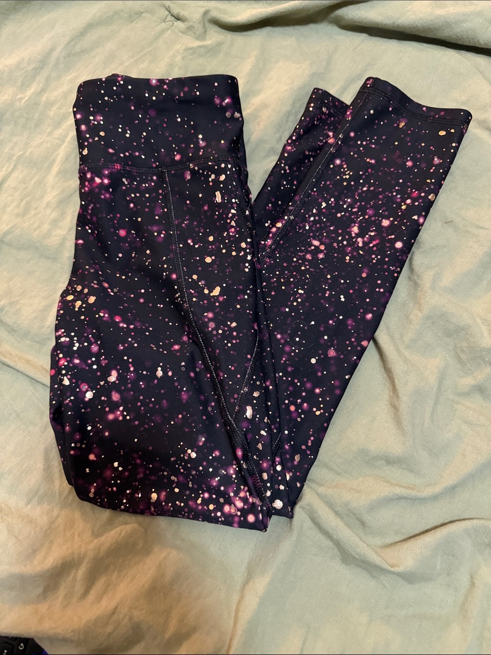 Old Navy Navy Leggings with Pink and White Splatter Print